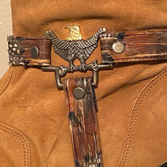 Maine Woods deer skin brown leather eagle harness cowboy boots Women's Size 10M - Picture 4 of 13